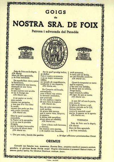 Foix, Goigs de Nostra Senyora de [Document]
