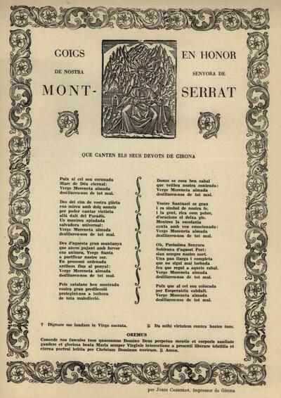 Montserrat, Goigs en honor de Nostra Senyora de [Documento]