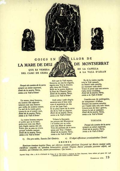 Montserrat, Goigs en llaor de la Mare de Déu de. Capella de la Mare de Déu de Montserrat (Gessa) [Documento]