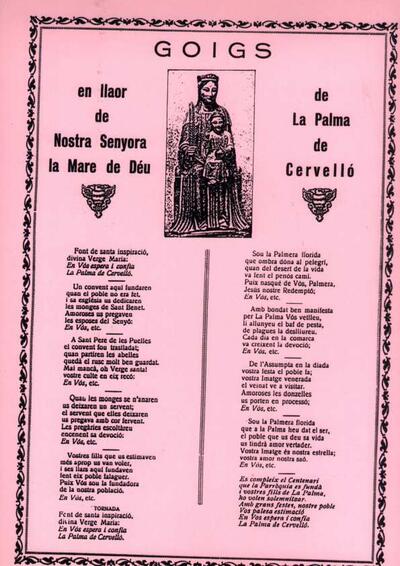 Palma de Cervelló, Goigs en llaor de Nostra Senyora de La. Parròquia de La Palma de Cervelló [Documento]