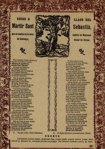 Sebastià, Goigs a llaor del Màrtir Sant. Capella de Sant Sebastià [Documento]