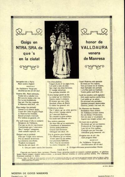 Valldaura, Goigs en honor de Nostra Senyora de [Document]