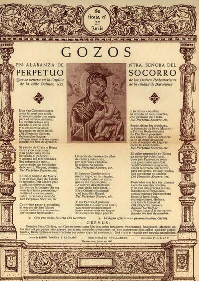 Socorro, Gozos de Nuestra Señora del Perpetuo . Parròquia de Sant Pere [Document]