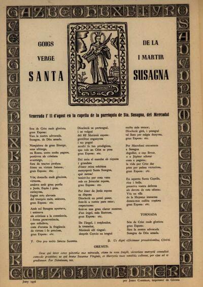 Susagna, Goigs de la verge i màrtir Santa. Parròquia de Santa Susanna (Mercadal) [Document]