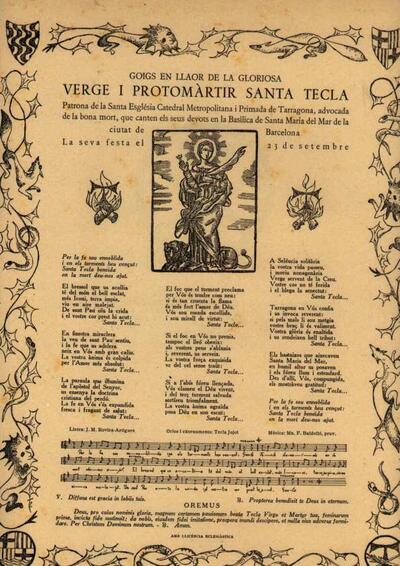 Tecla, Goigs en llaor de la Gloriosa verge i protomàrtir Santa. Parròquia de Santa Maria del Mar [Document]