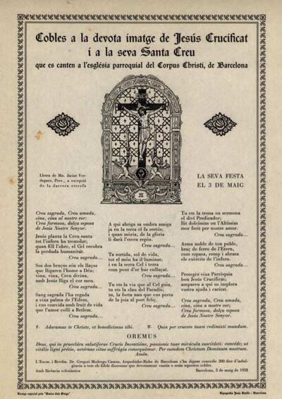 Jesús Crucificat, Cobles a la devota imatge de. Parròquia de Corpus Cristi [Document]