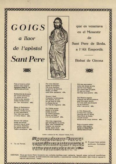 Pere, Goigs a llaor de l'apòstol Sant. Parròquia de Monestir de Sant Pere de Rodes [Document]