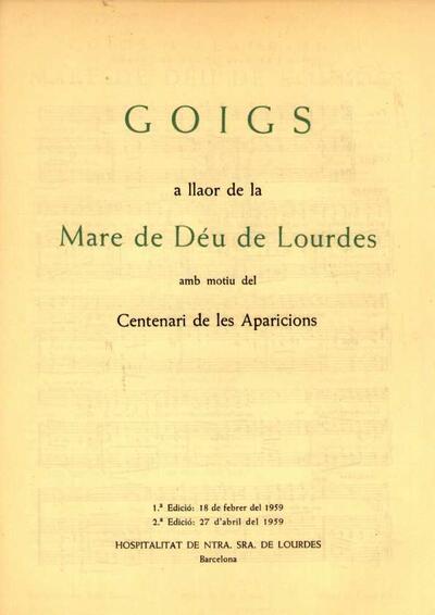 Lourdes, Goigs a llaor de la Mare de Déu de. Parròquia de Hospitalitat de Nostra Senyora de Lourdes [Document]