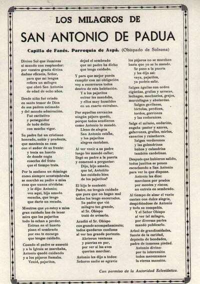 Antonio de Pàdua, Los milagros de San. Capella de Fanes [Document]