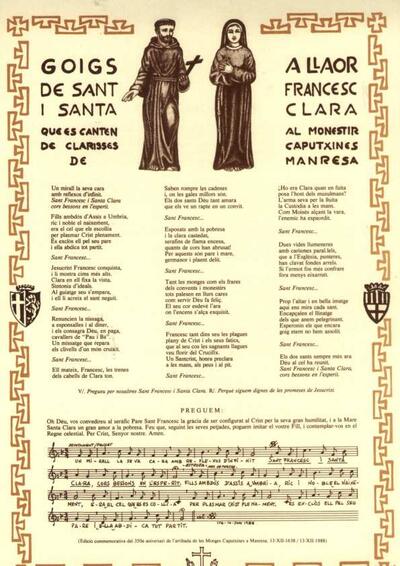 Francesc i Santa Clara, Goigs a llaor de Sant. Parròquia de Monestir de clarisses caputxines [Document]