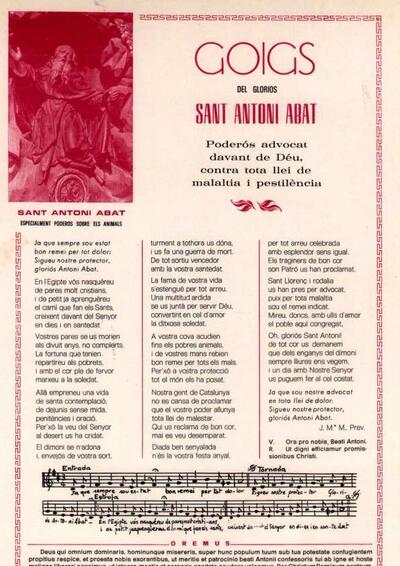 Antoni Abat, Goigs del Gloriós Sant [Document]
