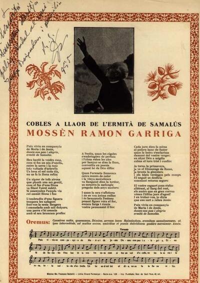 Ramon Garriga, Cobles a llaor de l'ermità de Samalús mossèn. Parròquia de Samalús [Documento]