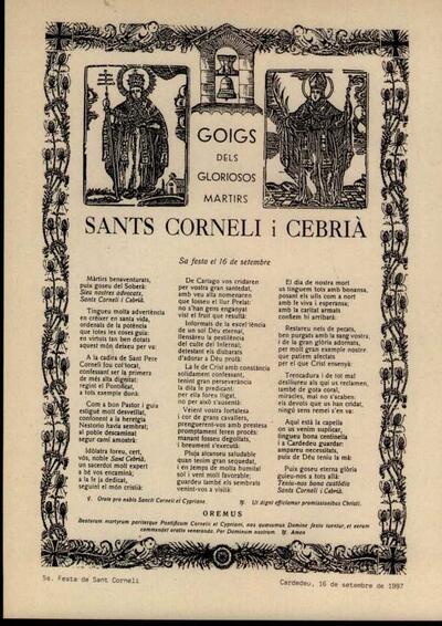 Corneli i Cebrià, Goigs del Gloriosos Màrtirs Sants [Documento]