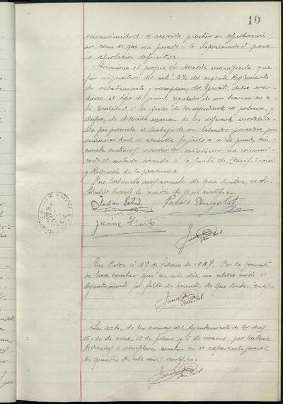 1.1. Òrgans bàsics de govern: Actes de la Comissió Municipal Permanent de Palou, 27/2/1927, Diligència [Minutes]