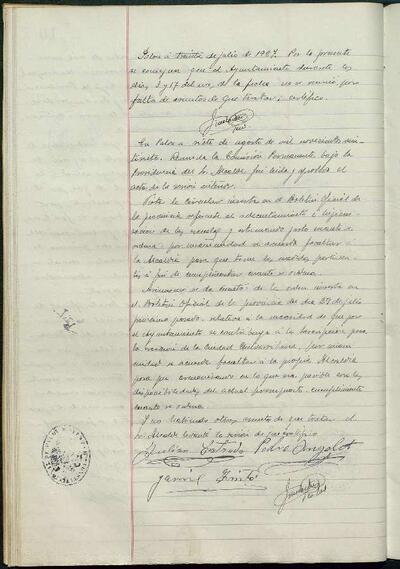 1.1. Òrgans bàsics de govern: Actes de la Comissió Municipal Permanent de Palou, 30/7/1927, Diligència [Minutes]