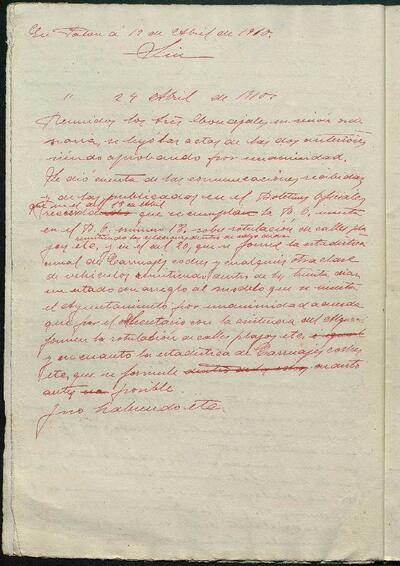 1.1. Òrgans bàsics de govern: Actes del Ple Municipal de Palou, 24/4/1910, Sessió ordinària [Acta]