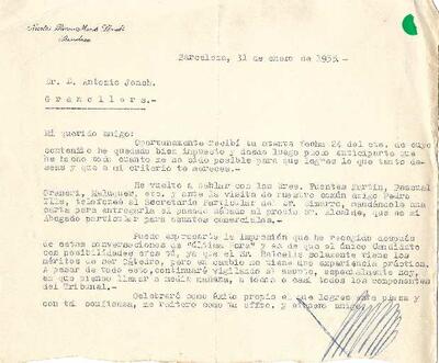 Carta de Nicolás Riera-Marsá dirigida a Antoni Jonch referent al concurs per la plaça de conservador del Parc Zoològic. [Documento]