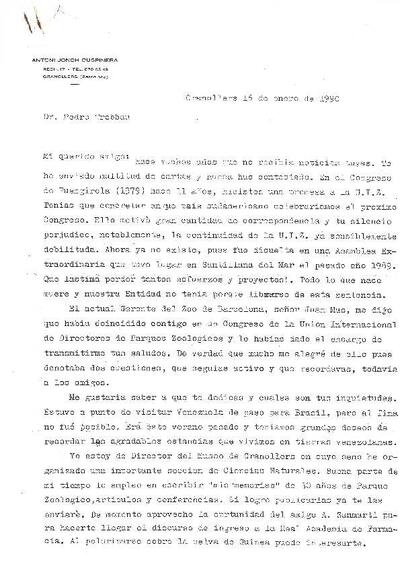 Carta d'Antoni Jonch a Pedro Trebbau sobre diferents aspectes de zoos i particulars. [Document]