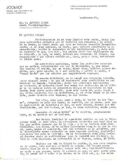 Carta de Pio Ballesteros de Zooexot dirigida a Antoni Jonch, sobre diferents qüestions relacionades amb adquisició d'animals. [Document]