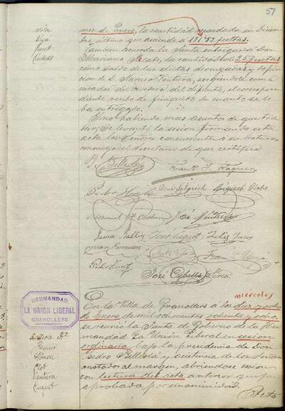 Actes de la Junta de La Unió Liberal, 18/1/1888, Sessió ordinària [Minutes]
