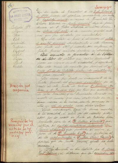 Actes de la Junta de La Unió Liberal, 5/2/1888, Sessió ordinària [Minutes]