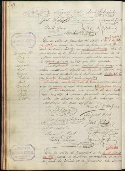 Actes de la Junta de La Unió Liberal, 8/2/1888, Sessió ordinària [Minutes]