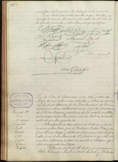 Actes de la Junta de La Unió Liberal, 18/5/1888, Sessió ordinària [Minutes]