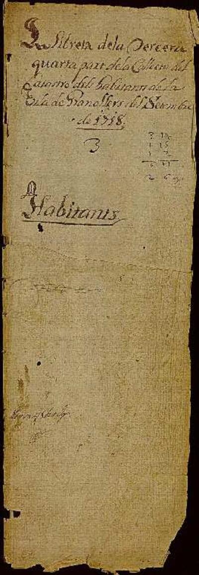 Llibreta que conté les quantitats que s'han de pagar pel tercer trimestre del cadastre de l'any 1718&#13; [Document]