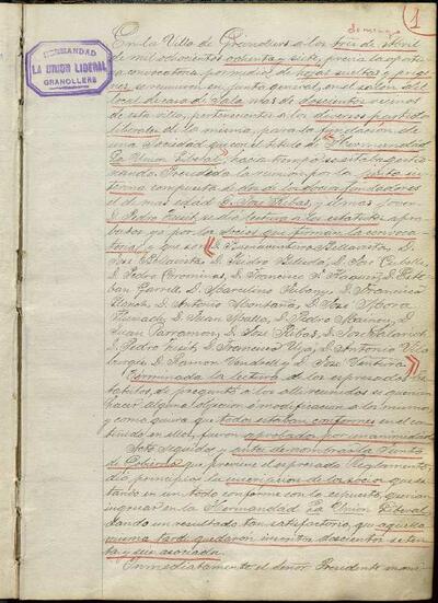 Actes de la Junta de La Unió Liberal, 3/4/1887, Sessió ordinària [Minutes]