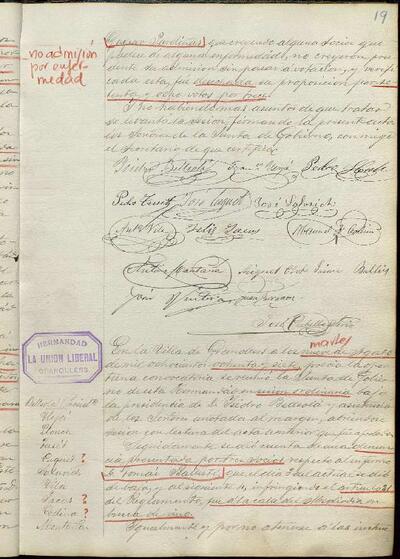 Actes de la Junta de La Unió Liberal, 9/8/1887, Sessió ordinària [Minutes]