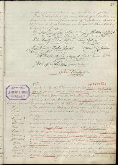 Actes de la Junta de La Unió Liberal, 17/8/1887, Sessió ordinària [Minutes]