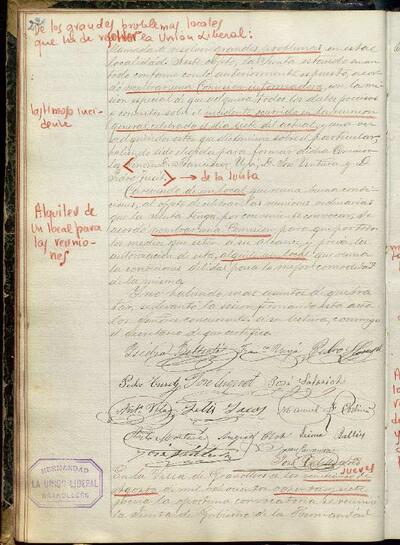Actes de la Junta de La Unió Liberal, 25/8/1887, Sessió ordinària [Minutes]