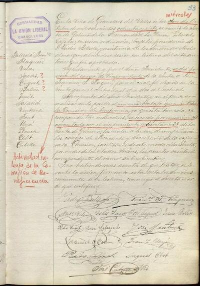 Actes de la Junta de La Unió Liberal, 12/10/1887, Sessió ordinària [Minutes]