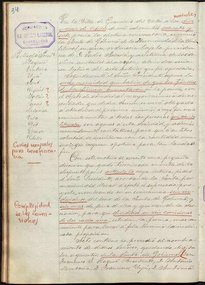 Actes de la Junta de La Unió Liberal, 19/10/1887, Sessió ordinària [Minutes]
