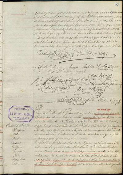 Actes de la Junta de La Unió Liberal, 18/11/1887, Sessió ordinària [Minutes]