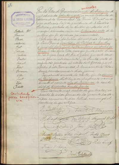 Actes de la Junta de La Unió Liberal, 7/12/1887, Sessió ordinària [Minutes]