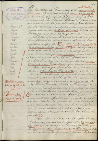 Actes de la Junta de La Unió Liberal, 14/12/1887, Sessió ordinària [Minutes]