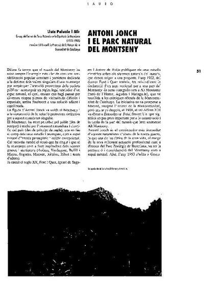 Antoni Jonch i el Parc Natural de Montseny [Artículo]