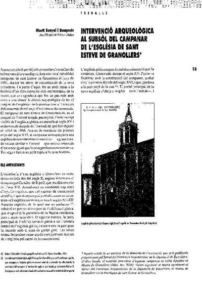 Intervenció arqueològica al subsòl del campanar de l'Església de Sant Esteve de Granollers [Article]