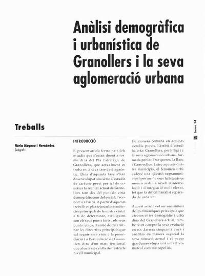 Anàlisi demogràfica i urbanística de Granollers i la seva aglomeració urbana [Article]