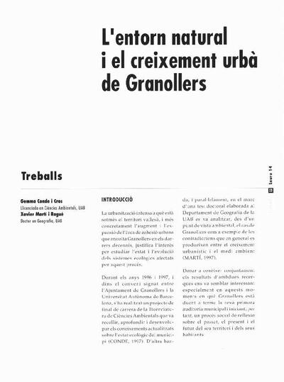 L'entorn natural i el creixement urbà de Granollers [Article]