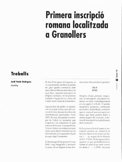 Primera inscripció romana localitzada a Granollers [Artículo]
