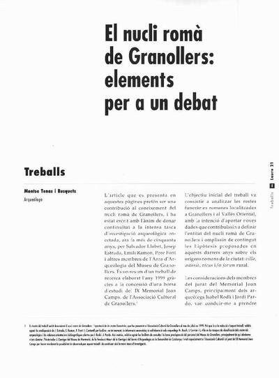 El nucli romà de Granollers: elements per a un debat [Article]