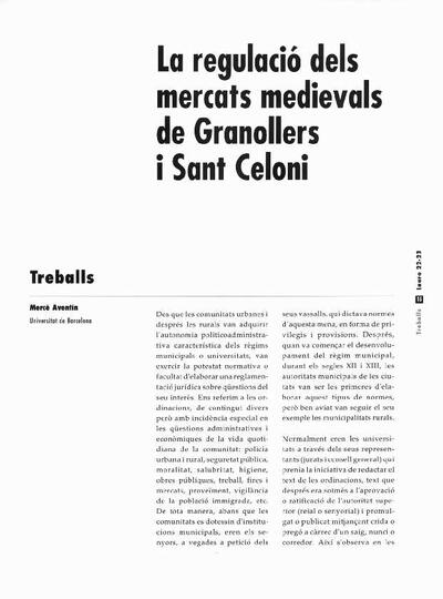 La regulació dels mercats medievals de Granollers i Sant Celoni [Article]