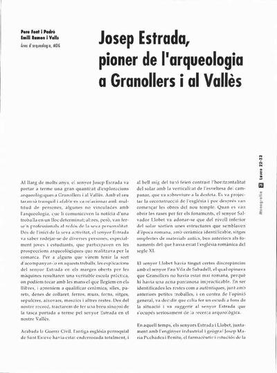 Josep Estrada, pioner de l'arqueologia a Granollers i el Vallès [Article]