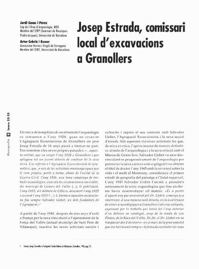 Josep Estrada, comissari local d'excavacions a Granollers [Artículo]