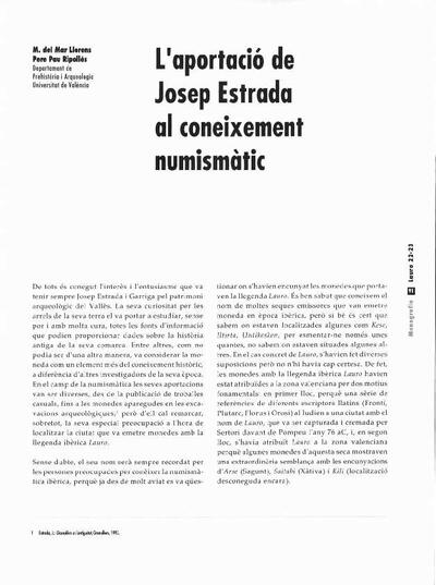 L'aportació de Josep Estrada al coneixement numismàtic [Artículo]