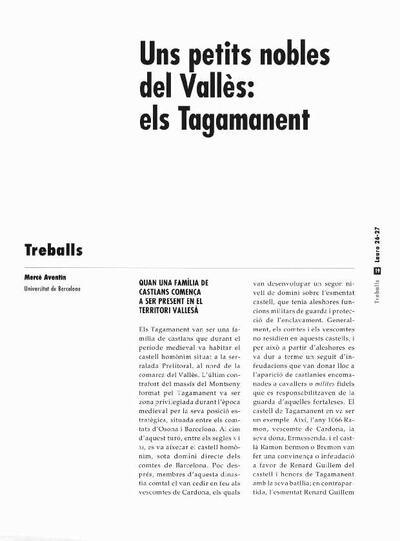 Uns petits nobles del Vallès: els Tagamanent [Artículo]