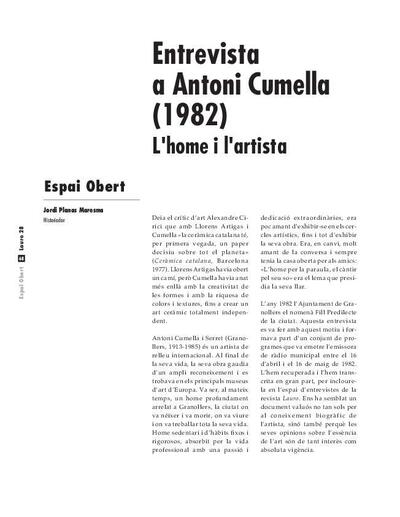 Entrevista a Antoni Cumella (1982). L'home i l'artista [Artículo]