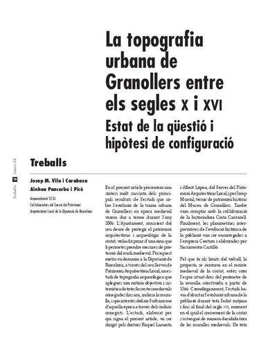 La topografia urbana de Granollers entre els segles X i XVI. Estat de la qüestió i hipòtesi de configuració [Artículo]